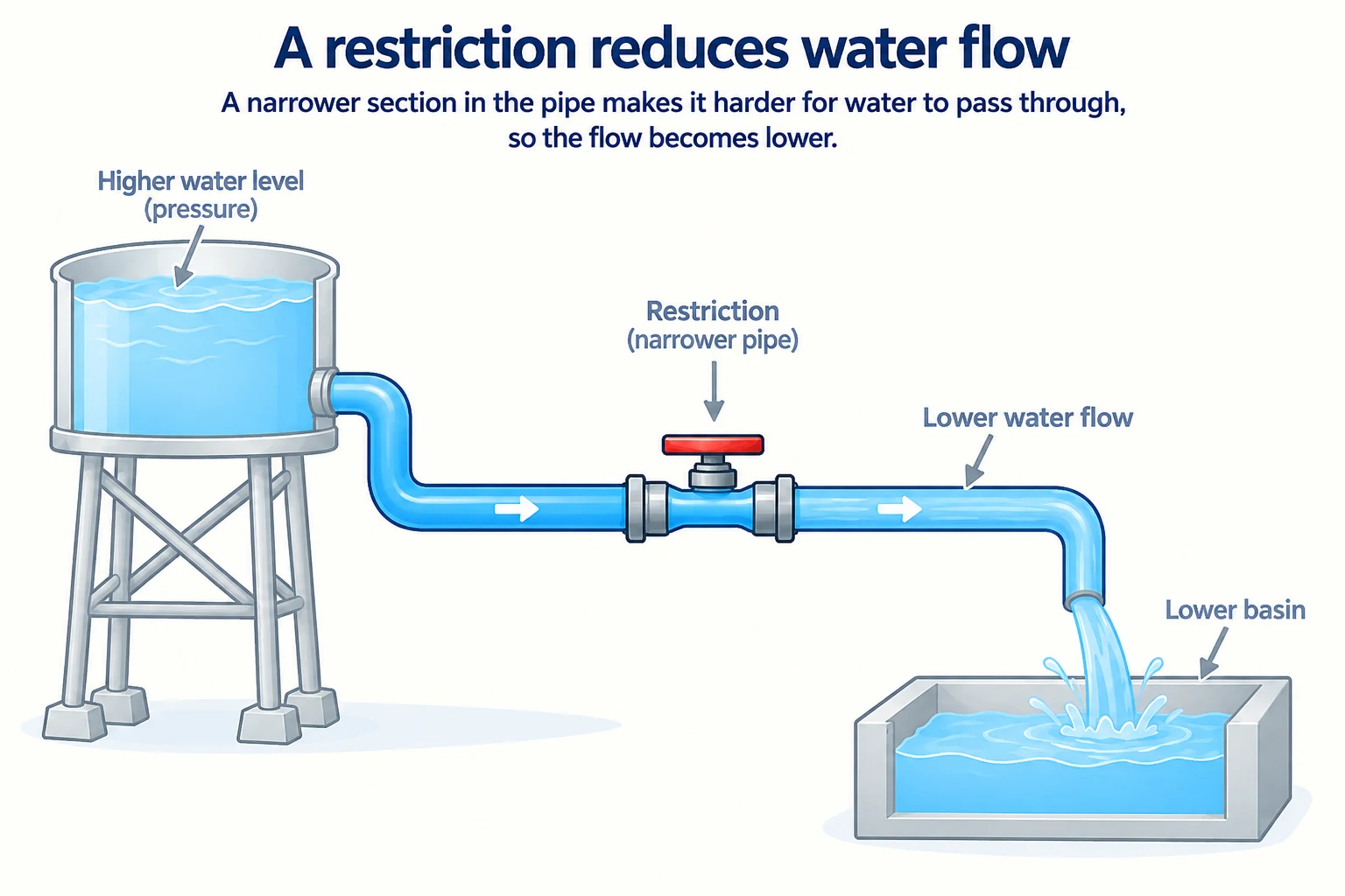 A water pipe restriction reducing how easily water can flow through the pipe.